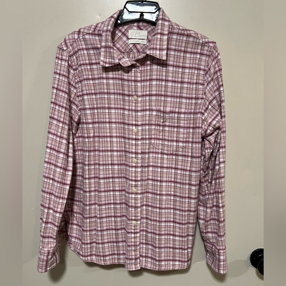 J. Crew Women's Classic-Fit Shirt in Pink Flannel Plaid Size 14